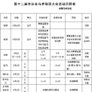 第十二届全运会马术日程表